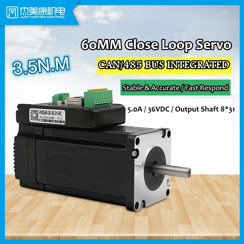 

JMC Original 60MM 3.5N.M 5.0A 36VDC CAN/485 BUS Integrated Stepper Servo Motor & Drive Kits for 3D Print CNC Machine