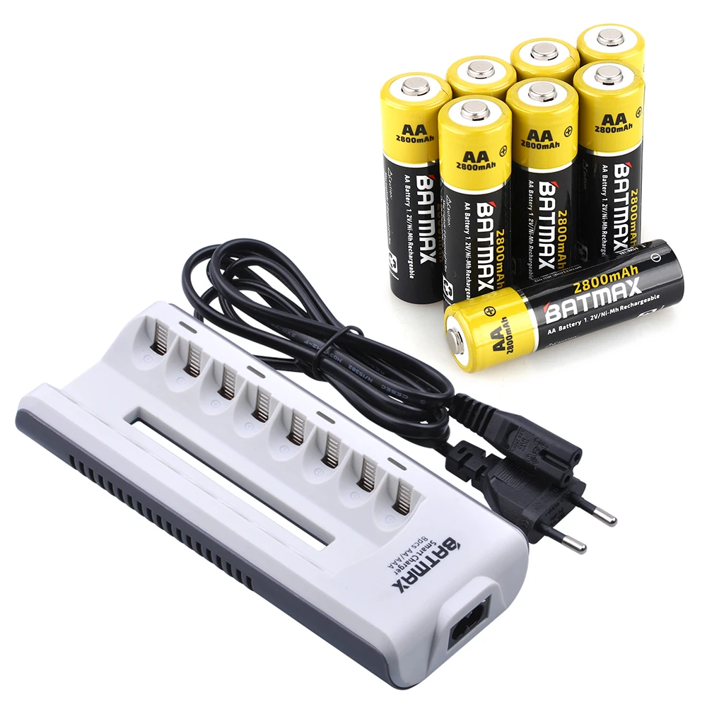 1.2V AA + AAA NI-MH Rechargeable AA Battery AAA + 8-Slots Charger for Torch Toys Clock MP3 Player