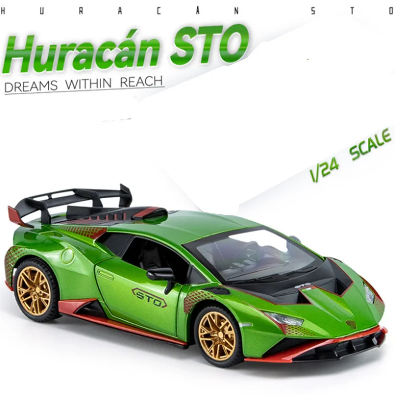 1:24 HURACAN STO Legierung Sport Auto Modell Gießt Druck Metall Spielzeug Racing Auto Modell Simulation Sound und Licht Sammlung Kinder Spielzeug geschenk