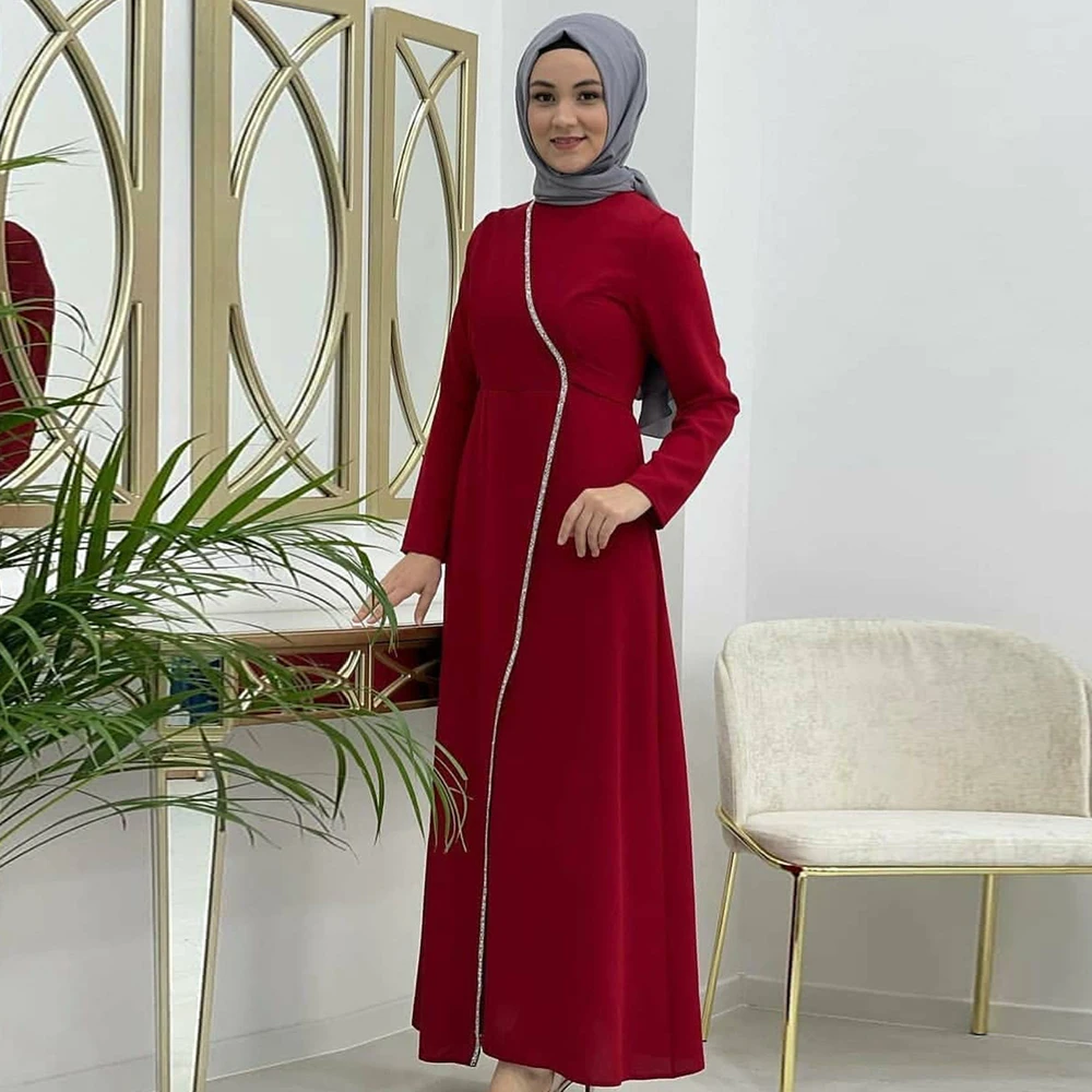 

Abayas For Women Eid Mubarak Modest Dress Red Islamic Clothing Women's Long Muslim Dress Khimar Dubai Abaya Wrap Jilbab Robe