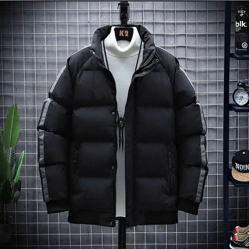 Brand Fashion Men Winter Jacket Stand Collar Male Thick Cotton Coats Warm Outerwear Black Gray Khaki Size M-5XL