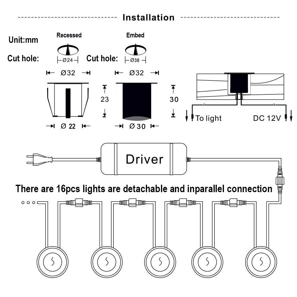 정원 조경 데크 조명, LED 스포트라이트, 지하 램프, 방수 IP67, EU, US, UK, AU 키트, 1 10/16, 12V