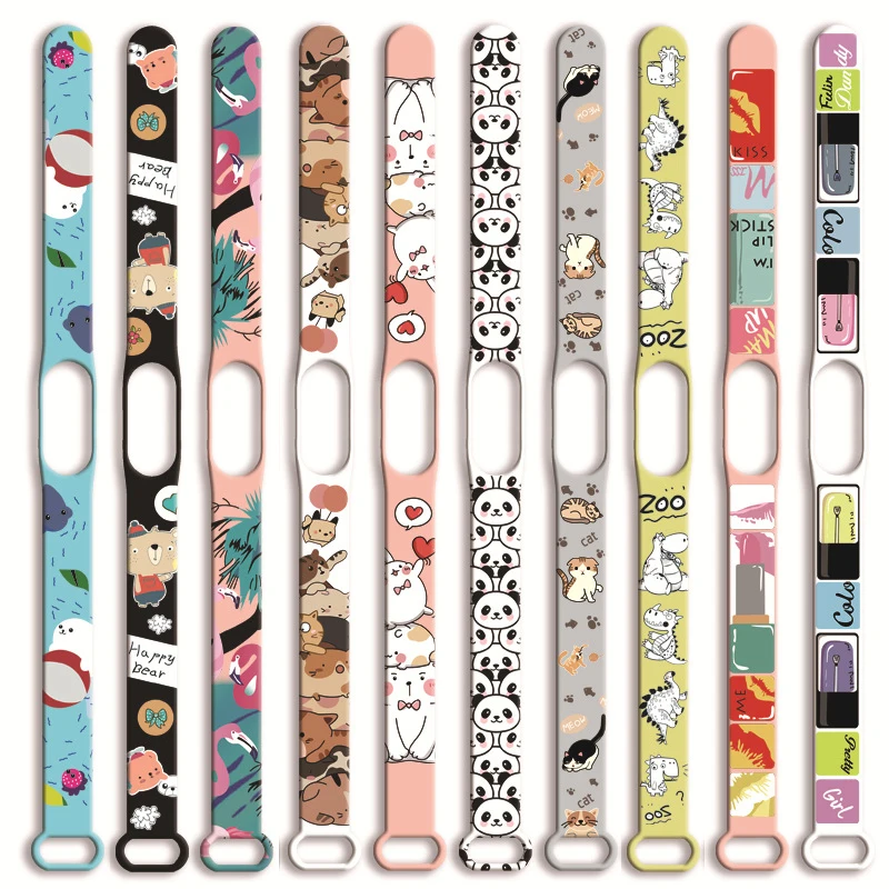 Color Cartoon Watch Strap for Xiaomi Mi Band 3 4 5 6 Wristband Smart watchBand Silicone Miband 5/6/4/3 Cute Bracelet Accessories