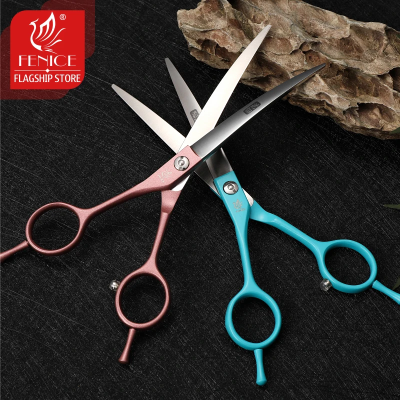 Fenice 6.5 inch Left Handed Scissors Pet Dog Grooming Curved Scissors JP440C Stainless Steel Pink/Blue