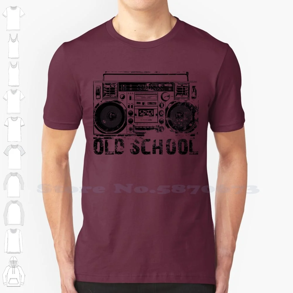 Old School Boombox Art 100% Cotton T-Shirt Boombox Ghetto Blaster Radio Hip Hop Rap Old School 80S Retro Vintage Cassette Analog