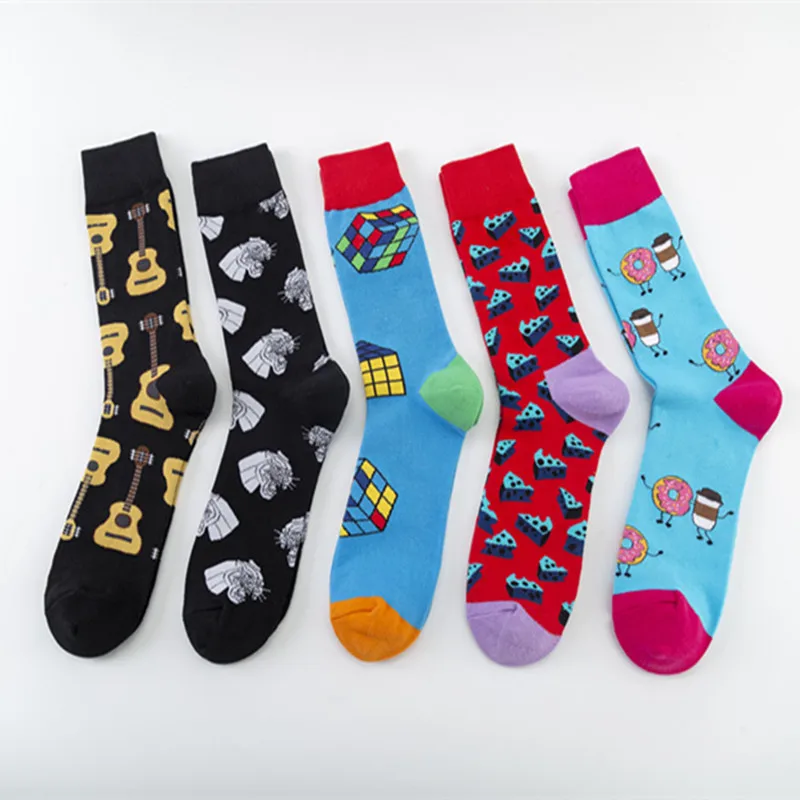

5 pairs of socks colorful tide socks Rubik's cube socks casual cotton socks medium tube socks wholesale
