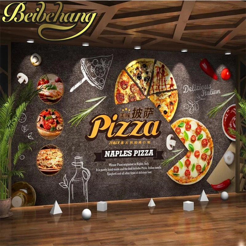 Carta da parati murale 3d personalizzata sfondo nero pittura di corte Pizza fast food carta da parati Carte da parati ristorante gourmet Adesivi