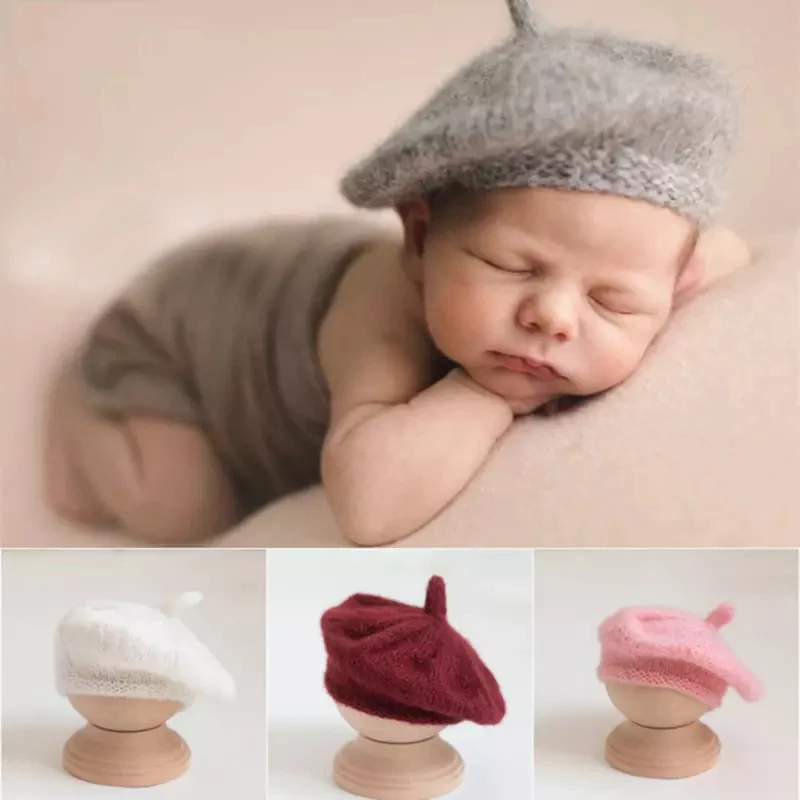 Newborn Photography Props Baby Knitted Crochet Berets Mohair Bonnet Hat Fotografia Accessories Studio Shooting Photo Props