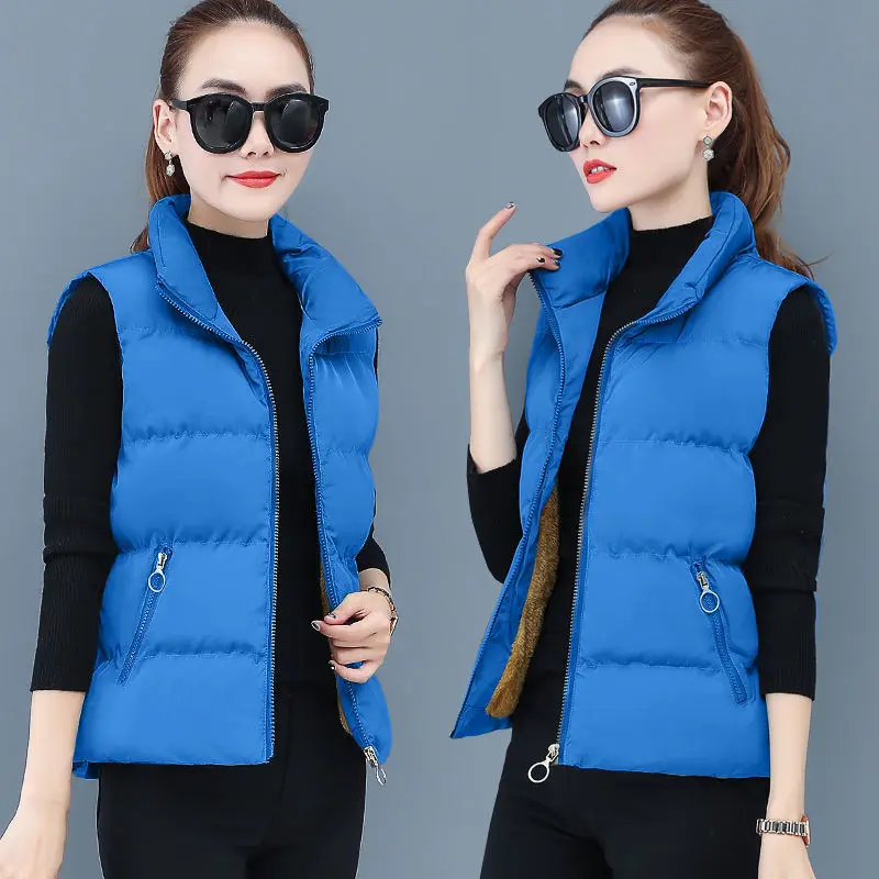 Down Cotton Vest Women's Autumn and Winter 2021 New Winter Korean Version of Loose and Velvet Warm Vest Sleeveless Waistcoat