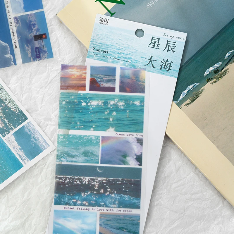 2 sheets Beautiful Sky with Sea Scrapbooking Decorative Sticker DIY Diary Album Stick Label Creative Stationery