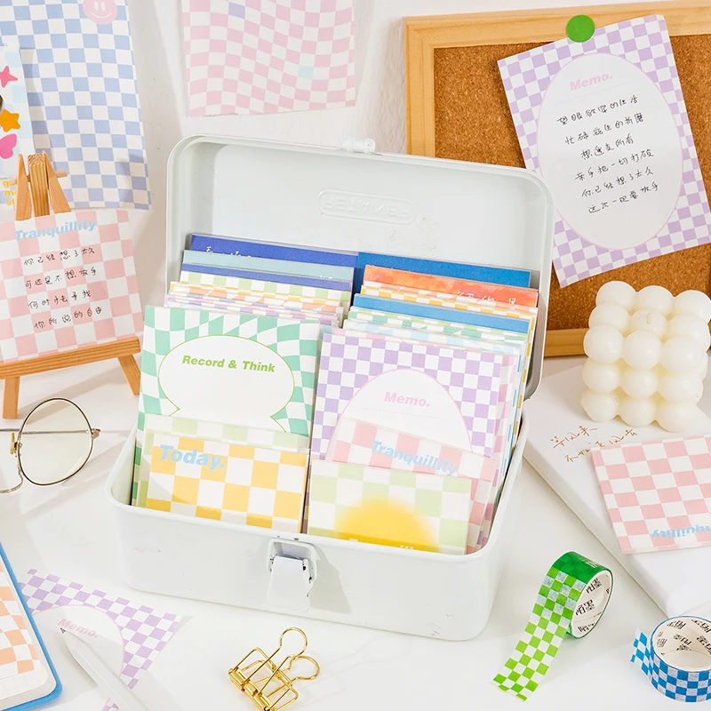 90 Sheets Cute Checkerboard Plaid Memo Pad Decoration Material Paper Scrapbook Diary Album Message Notes Notepad Stationery