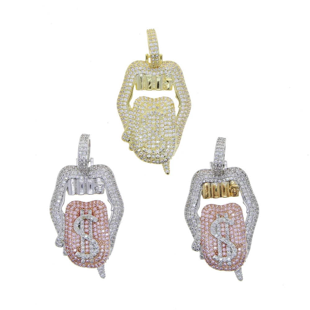 Hot sale Hip Hop Drip Dollar Lip Necklace Jewelry Iced Out Bling