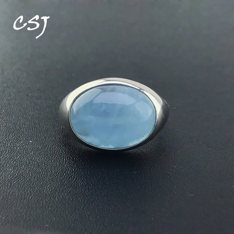 

CSJ Natural Aquamarine Rings 925 Sterling Silver Beryl Gemstone 12*16mm 9ct for Women Birthday Party Wedding Jewelry Gift