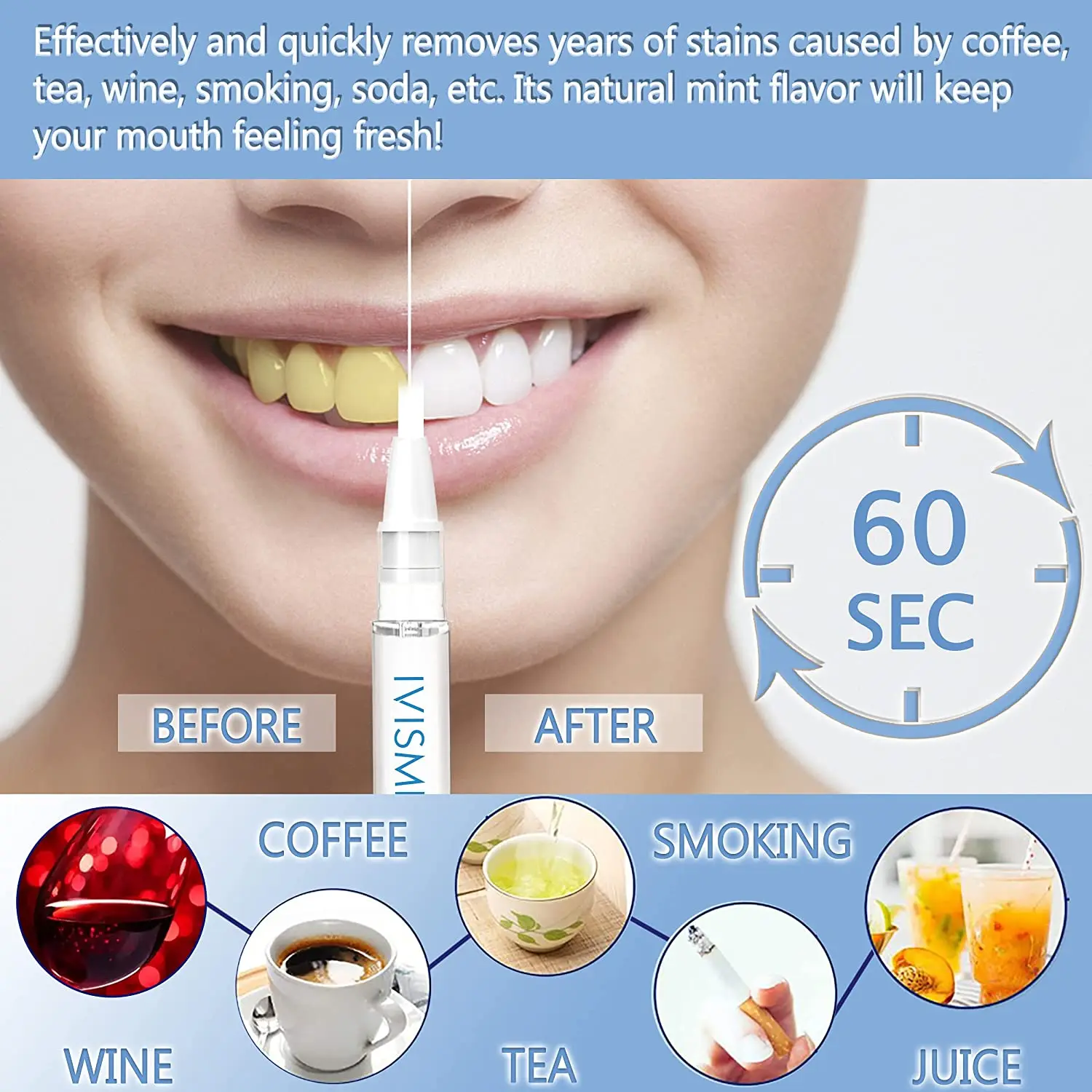 Denti 4 pezzi penna sbiancante12 % PAP IVISMILE Gel sbiancante per denti indolore e sensibilità sbiancamento dei denti adatto ai viaggi naturale