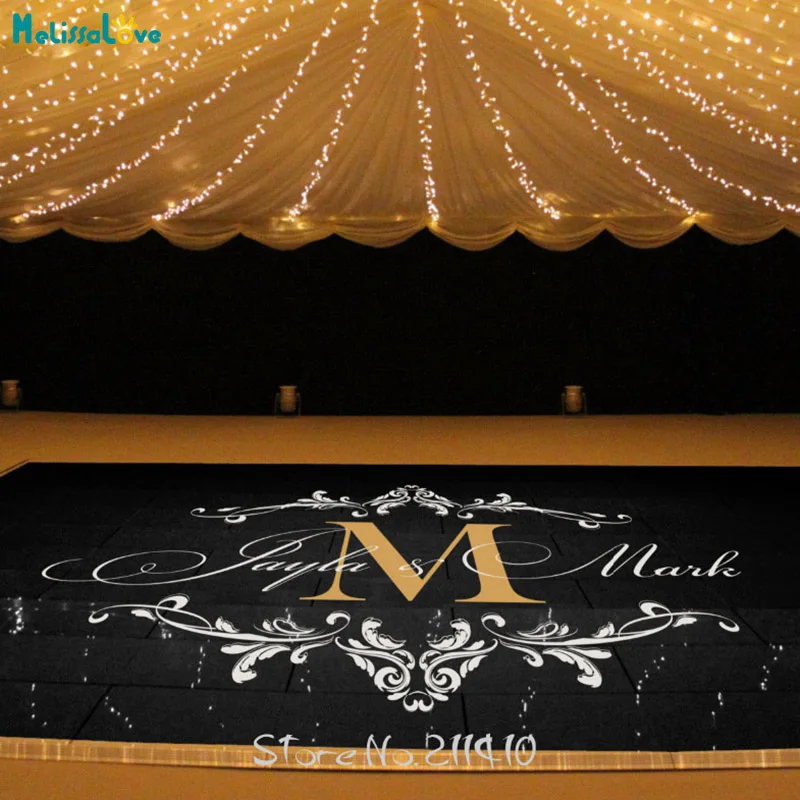 Custom Made Wedding stickers Dancing Floor Sticker Personalized bride Groom Name Floor Decals Removable Monogram Mural ZA101A