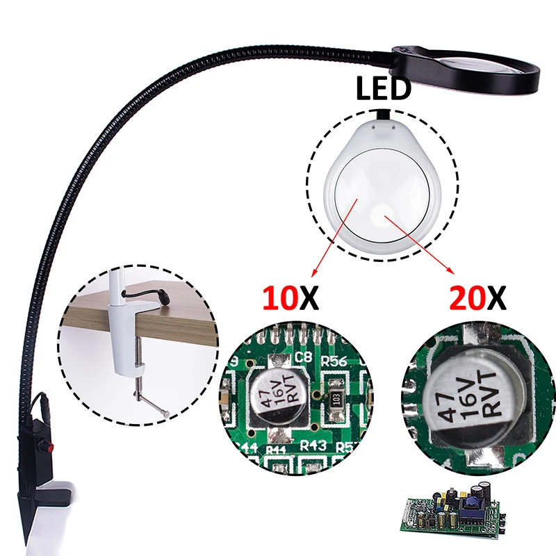 

10X 20X lluminated magnifier magnifying glass with led light support glasses magnifier with illumination magnifiers