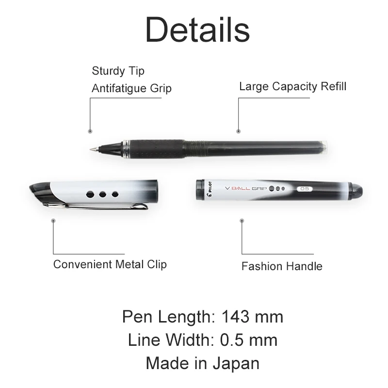 Japanese Stationery PILOT V BALL GRIP Gel Pen Large Capacity Liquid Ink Smooth Writing Office Supplies  BLN-VBG5