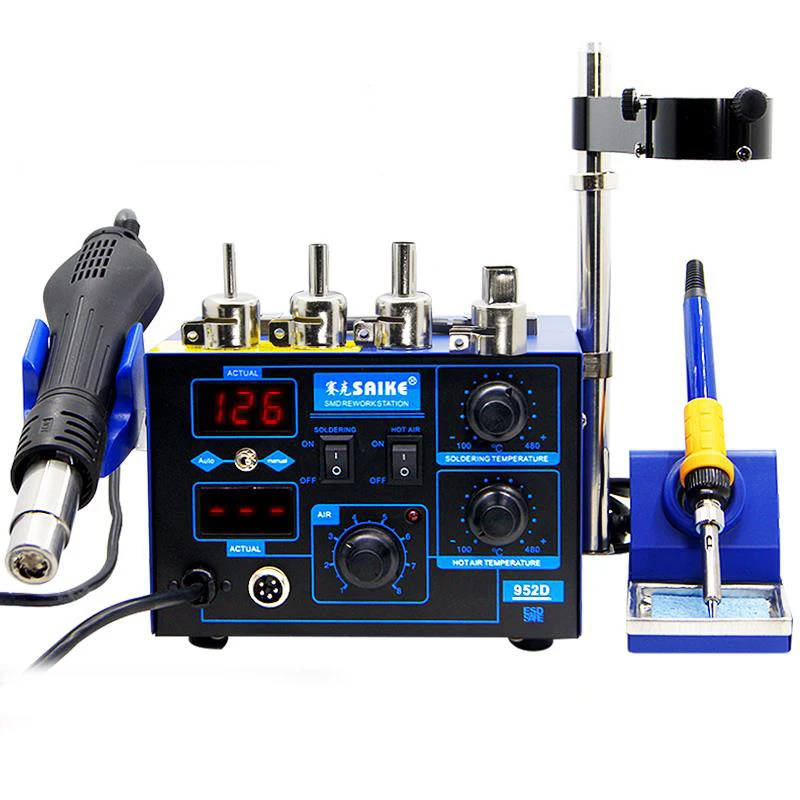 110V/220V Saike 952D Hot Air Gun + Soldering Iron 2in1 Power 760W BGA rework station welding table ,Many gifts