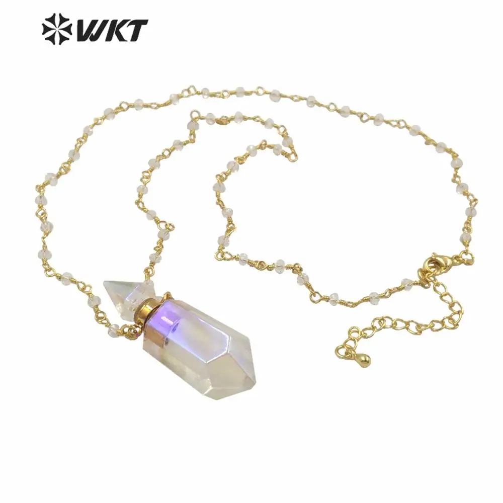 WT-N1233 Luxury White Stone Necklace Aura Crystal Quartz Perfume Bottle Necklace With 18 Inch Chain For Lady Birthday Gift