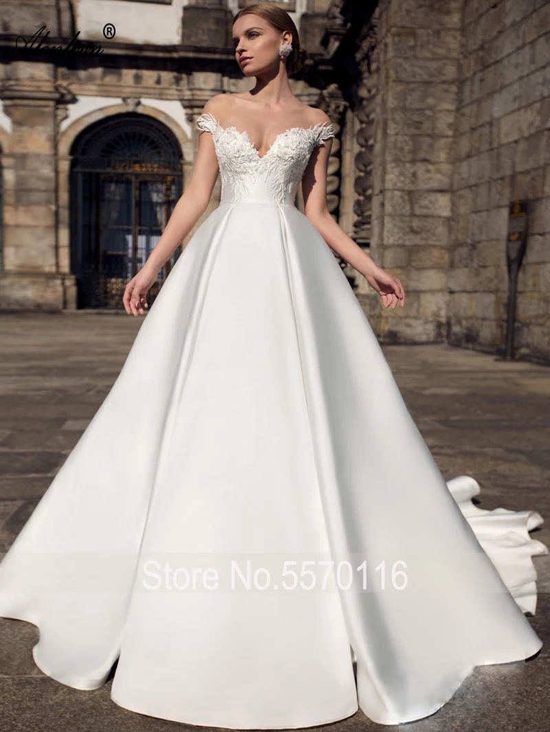 Alonlivn Lustrous Satin Beading Pearls Embroidery Sweetheart A-Line Wedding Dresses