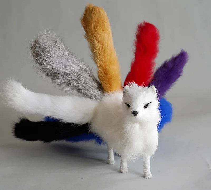 creative real life nine-tails fox model plastic&furs colorful tails fox gift about 30x12.5cm xf2805