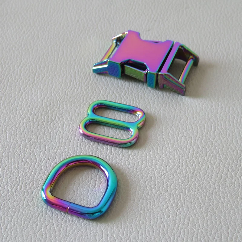 20Sets/Pack Wholesale Pet Dog Collar Harness Hardware Metal D Ring Adjustable Buckle Belt Clasp DIY Accessory Slider Rainbow