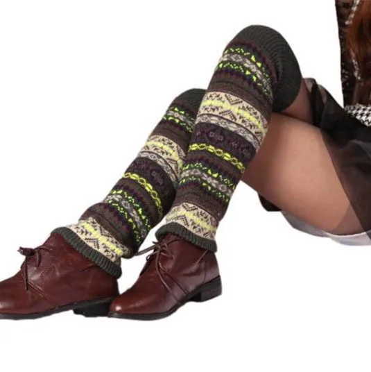 2021 winter for women wool to knit socks leg warmers that cover shoes striped brown knee leg warmer thigh high long Legwarmers
