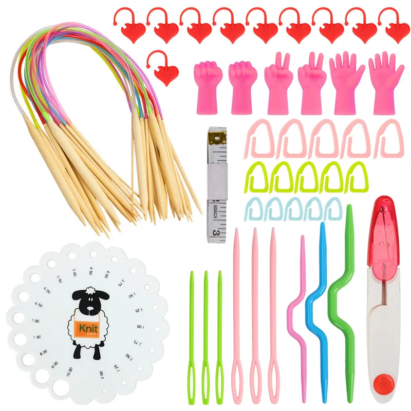 KOKNIT 18pcs Circular Knitting Needles Set Scissors Markers Sewing Accessories Set DIY Yarn Craft Weave Knit Tools With Bag