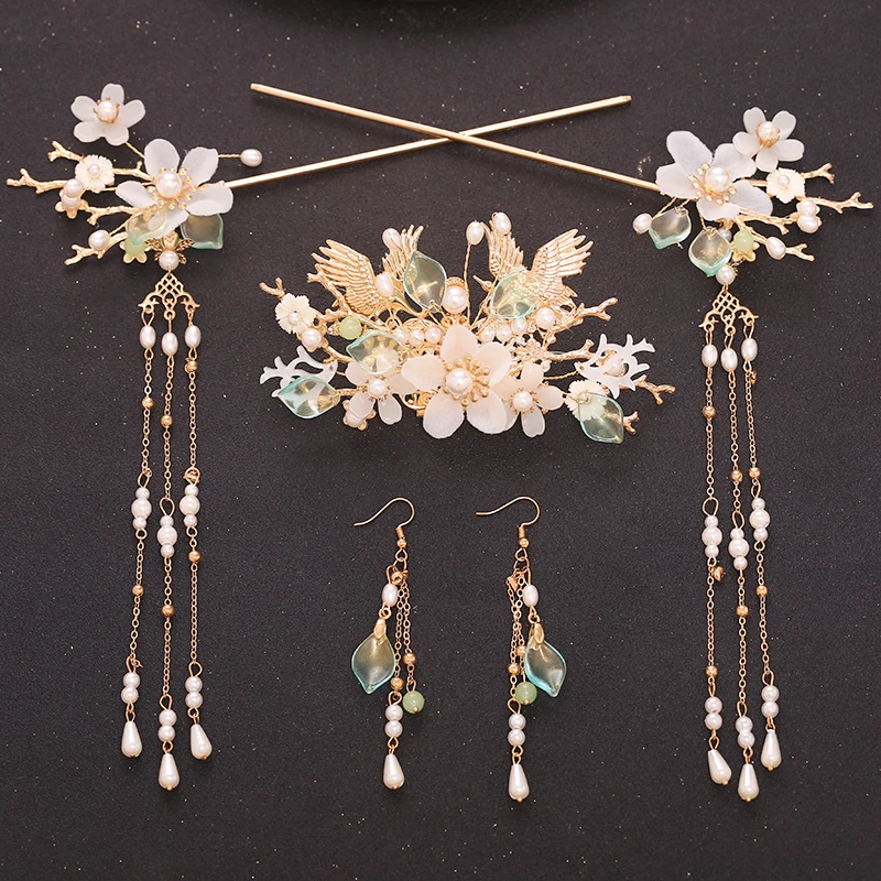 

Han Chinese Clothing Accessories Archaistic Headdress Tassel Buyao Women's Retro Tuinga Hairpin Set Hair Tie Hairpin