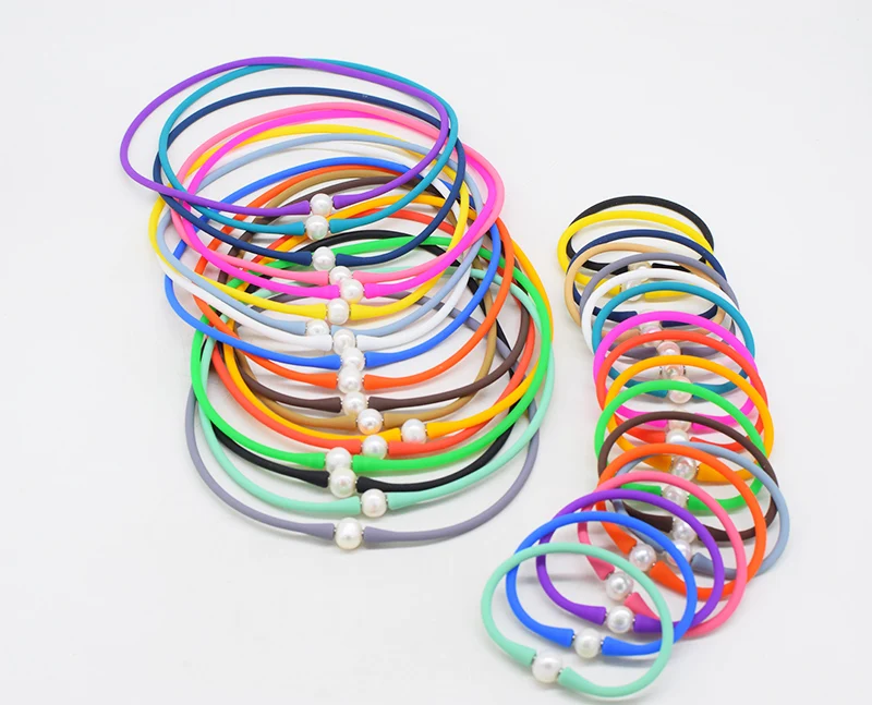 

one set freshwater white pearl round10-11mm silicone necklace bracelet FPPJ wholesale multicolors