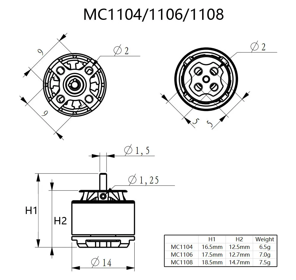 AEORC MC1106 3800KV Mini Brushless Motor Power for RC Airplane & Mini FPV Racing Drone 2S/5A 5030 Propeller Mount Fixed Wing