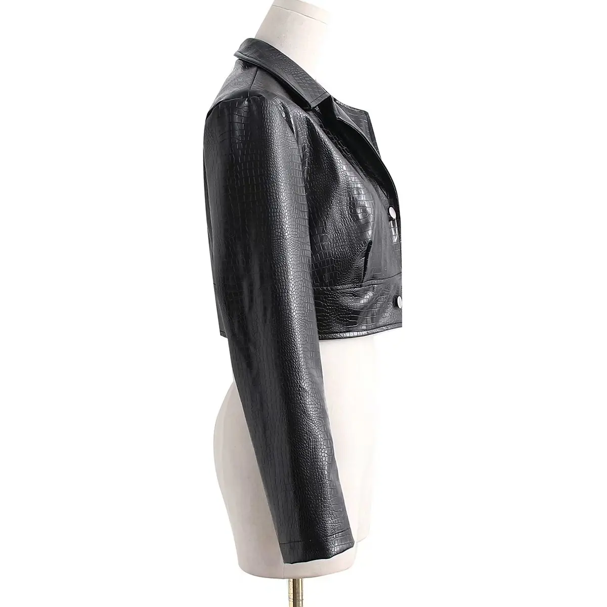 Nuovo arrivo giacca in pelle corta nera donna cappotto in pelle manica lunga primavera nero morbido ecopelle top per donna PU