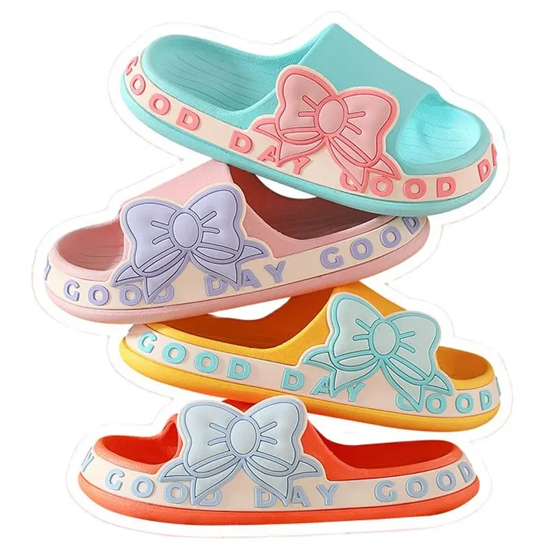 New Children's Soft Slippers Baby Girls Bowknot Waterproof Antiskid Bathroom Home Indoor Kids Slippers Summer Cute Beach Shoes