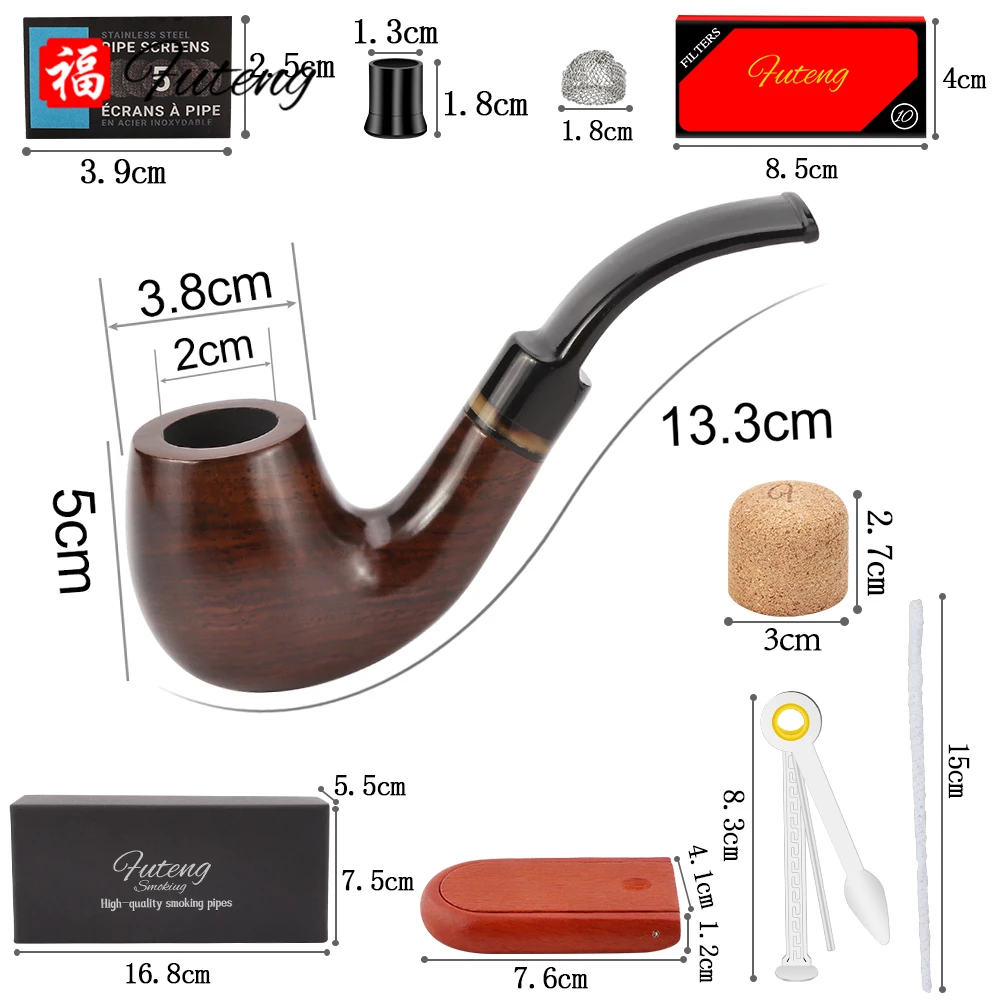 

New 1 Smoking Set Wood Smoking Pipe Ebony Tobacco Pipe with Pipe Accessories Men's Gadget Gift Birthday