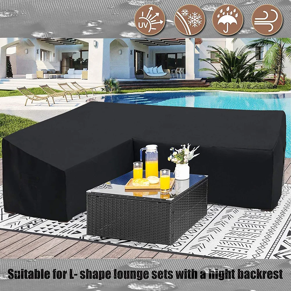 Impermeável ao ar livre Sofá Capa, Jardim Rattan Canto Móveis Cover, L-shape Sofá Proteção Set, Poeira Covers, V Shape, 15 Tamanhos