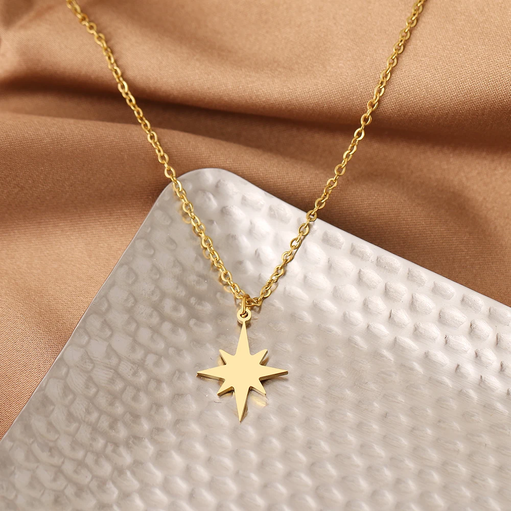 Stainless Steel Necklaces Star Eight-pointed Star Clavicle Pendant Chain Fashion Necklace For Women Jewelry Party Best Gifts NEW