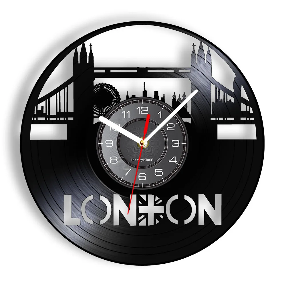 Big Ben in London England Skyline Vinyl Record Wall Clock Tower Bridge Retro Cityscape Art Watch Timepieces UK Traveling Gift