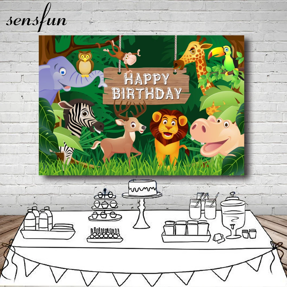 Sensfun Forest Animals Safari Jungle Backdrops For Photo Studio Kids 1st Birthday Party Photography Backgrounds Custom Photocall