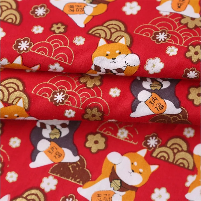 Cute Japanese Style Metallic Cartoon Puppy Design Cotton Fabric 100% Pure for Decoration Children Clothing