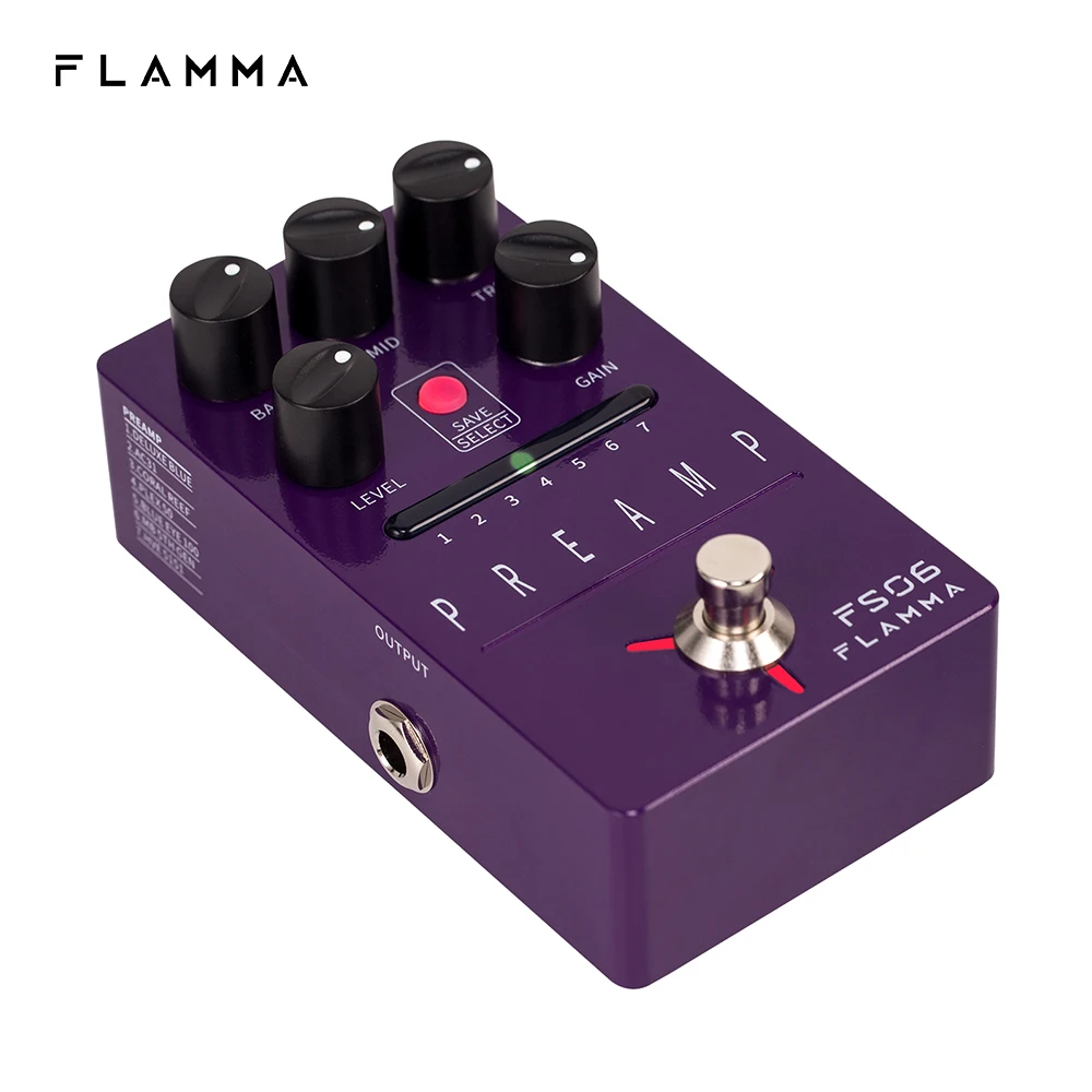 FLAMMA FS06 Guitar Preamp Pedal Digital Guitar Effects Preamp Pedal with 7 Preamp Models Built-in Cabinet Simulation