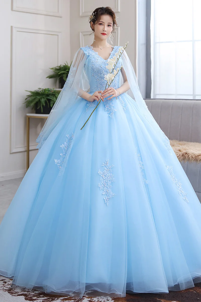 Vestidos Quinceanera платья с накидкой 2024, новое роскошное кружевное вечернее бальное платье с v-образным вырезом для выпускного вечера, винтажное платье De Bal по индивидуальному заказу