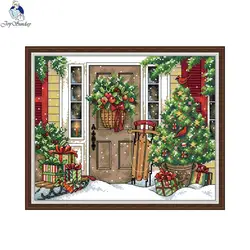 Greet christmas stamped cross stitch DIY holiday landscape embroidery kit 11CT 14CT counting canvas needlework New year gifts