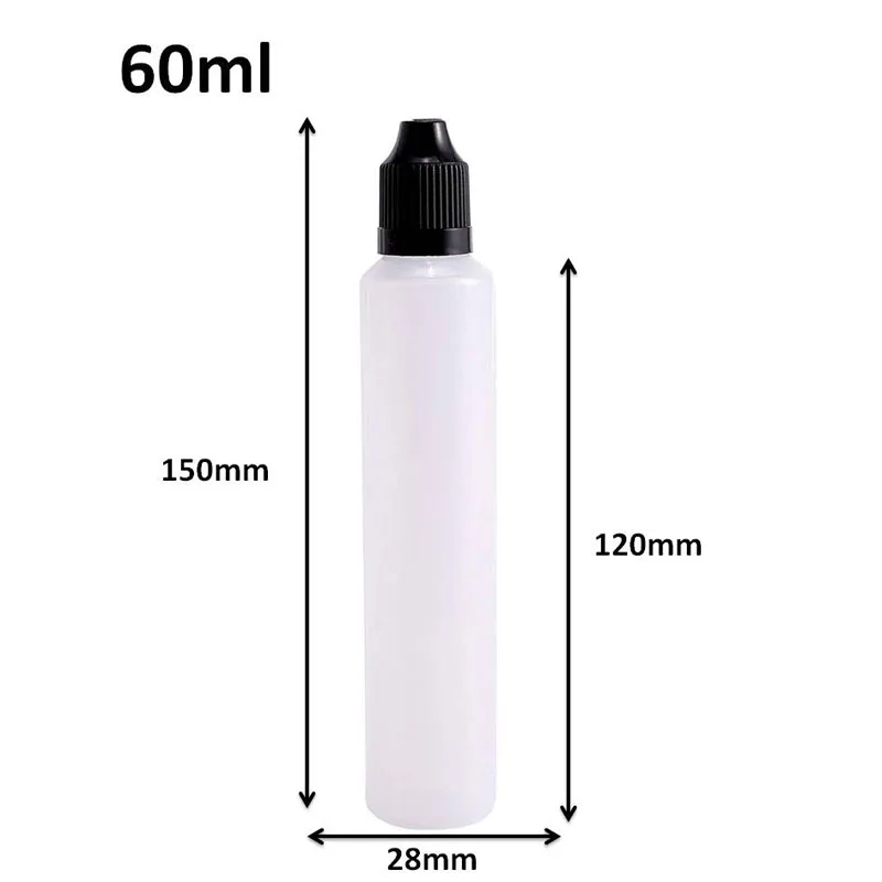 Hot 60ml Bottle PE Plastic Bottle with Colorful Childproof Caps Pen Shape Long Thin Tip E Liquid Bottle