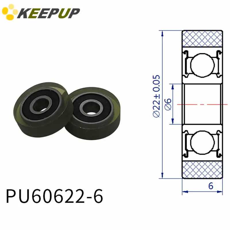 

Diameter 22mm, PU polyurethane bearing ,Rubber coated soft pulley/Roller ,width 6mm