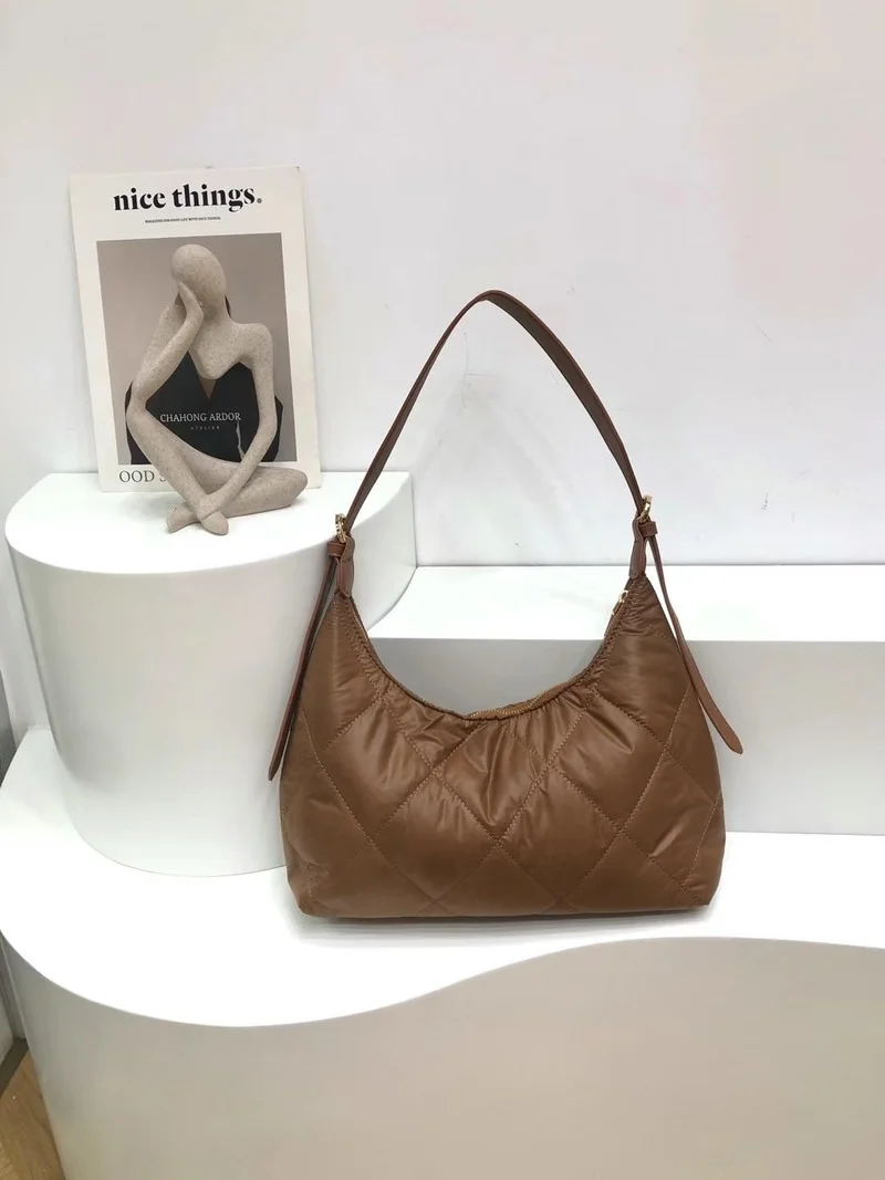 Bolso Hobos de estilo Vintage para mujer, bolsa de hombro de algodón abombado de nailon, pequeño, informal, de diseñador