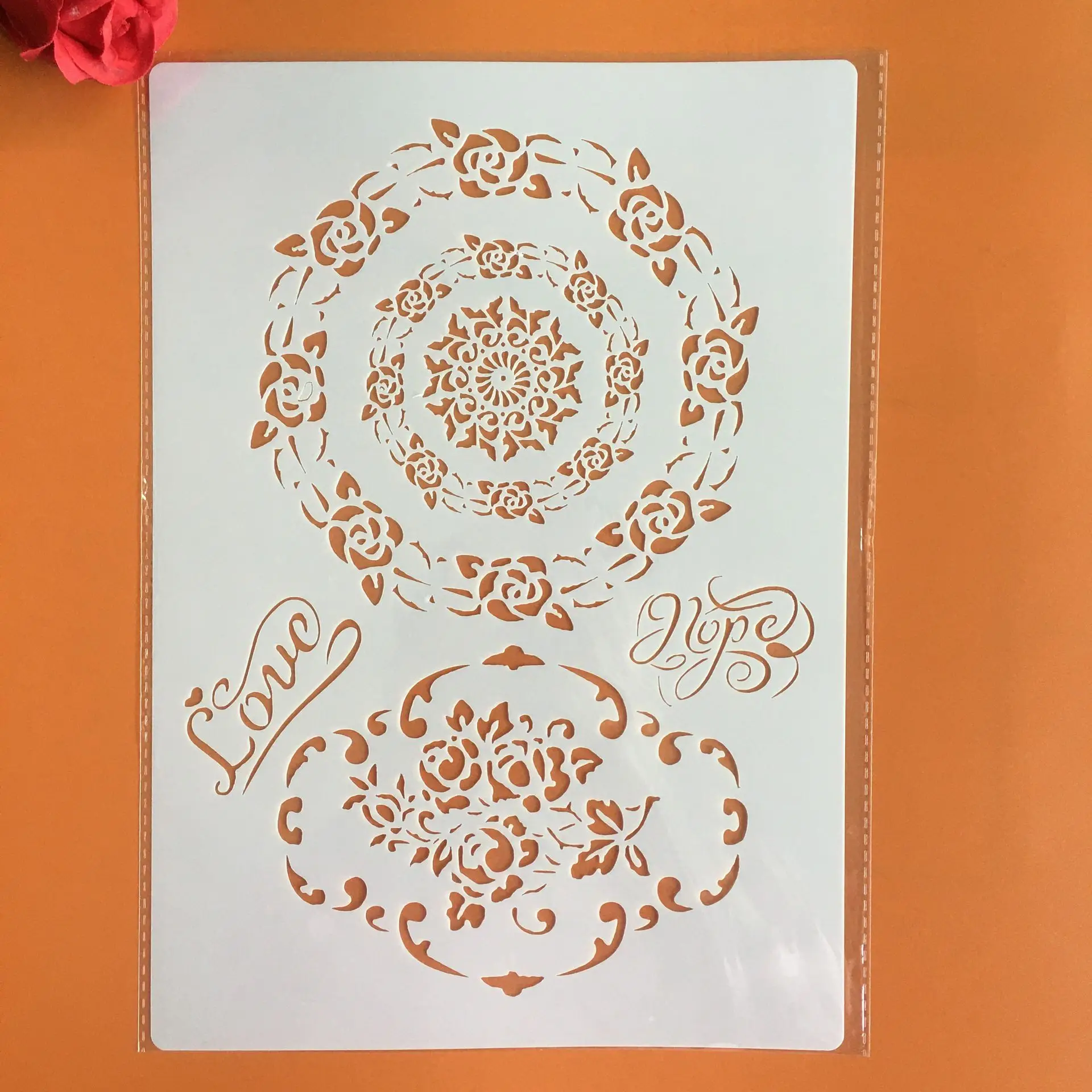 4pcs/set A4 Rose flower  Stencils Painting Coloring Embossing Scrapbook Album Decorative Template cake stencil crafts books