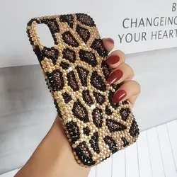 Luxury Diamond Crystal DIY Case for iPhone 15 Pro 12 14 Plus 13Promax 11 Pro XS Max for Gold Leopard Print Protective Back Cover