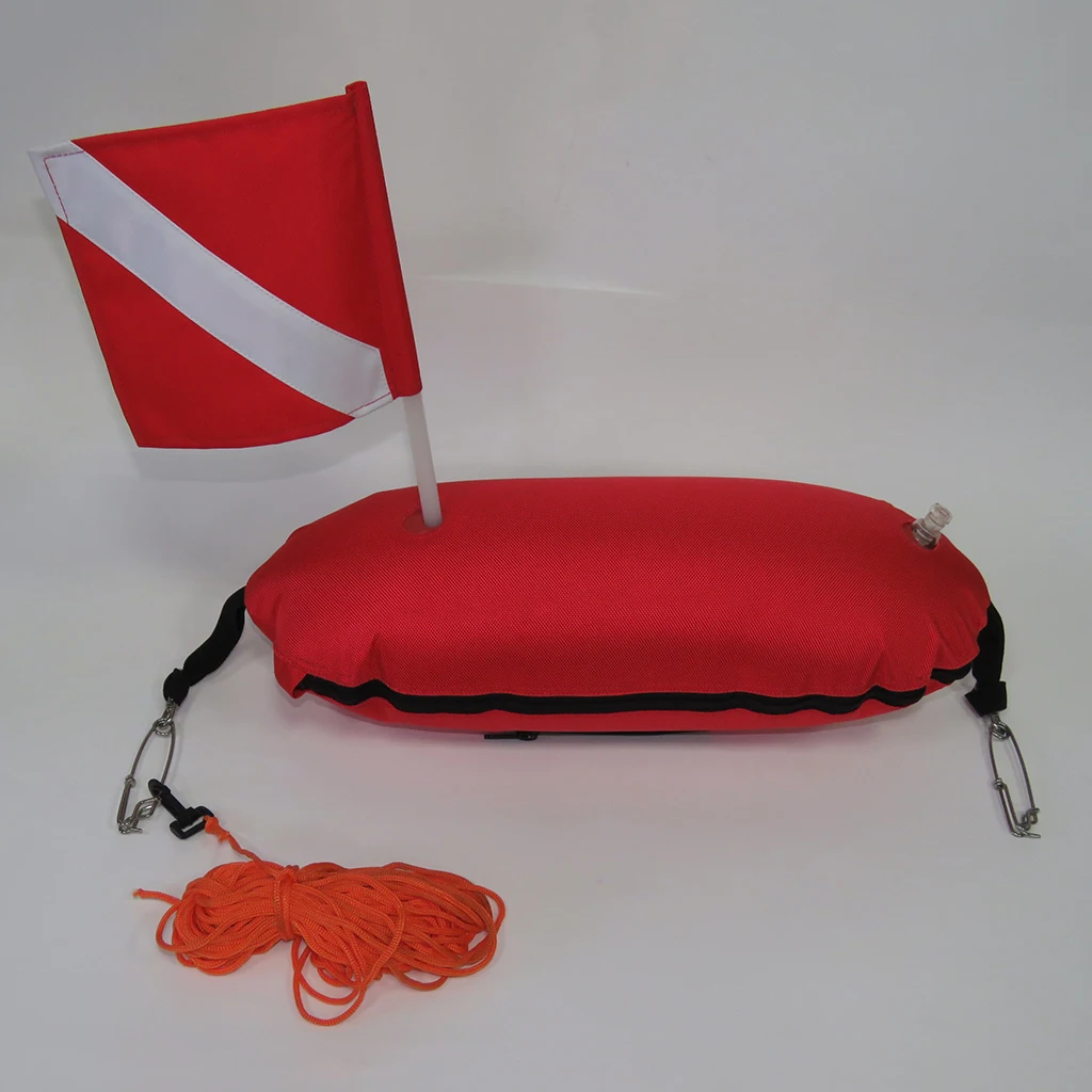 Spearfishing Torpedo Buoy 420D Nylon Inflatable Diving Float Removable Dive Flag with 25m Line Ropes Diver Gear