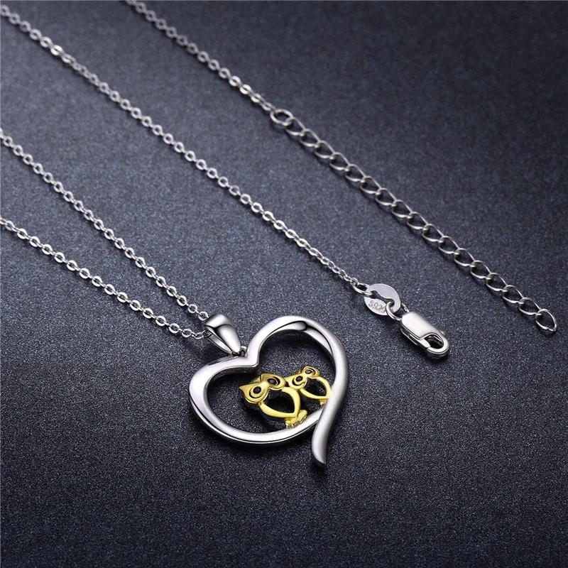 Fashion Silver Gold Owl Zircon Lover Pendant Necklace for Women Jewelry