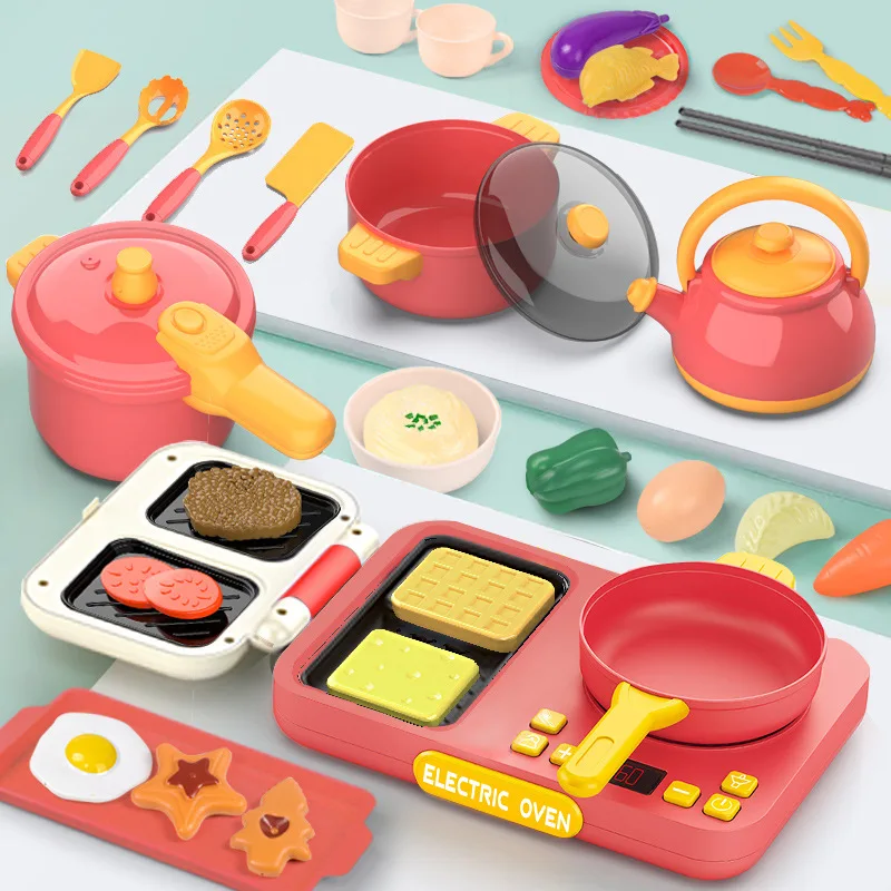 Montessori Simulation KitchenToys Kids House Simulation Induction Cooker Oven Toaster Barbecue Educational Toy For Children